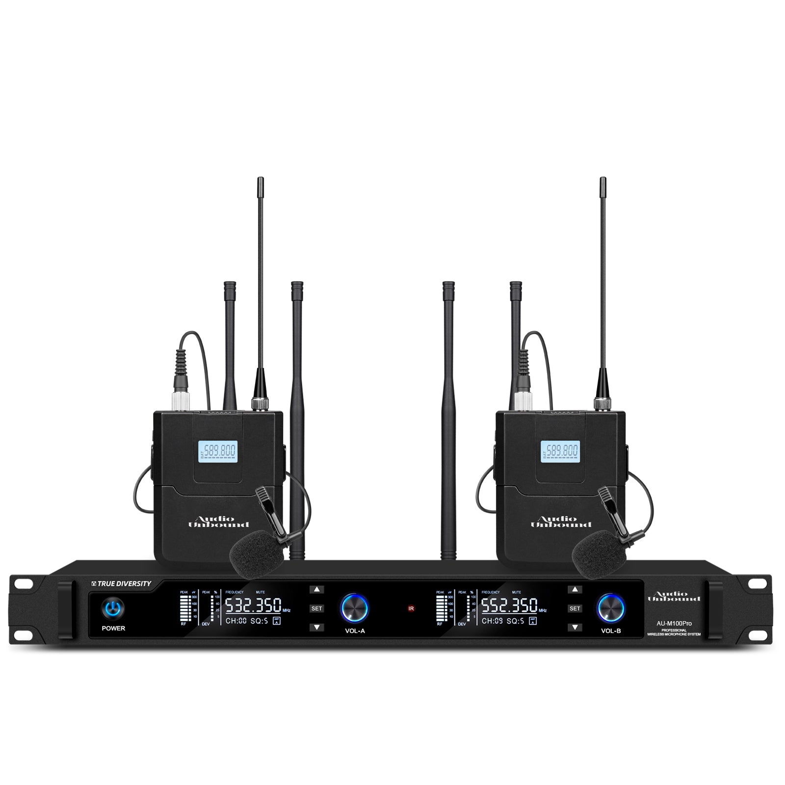 AU-M100 Pro Dual Channel Wireless Headset & Lavalier Microphone